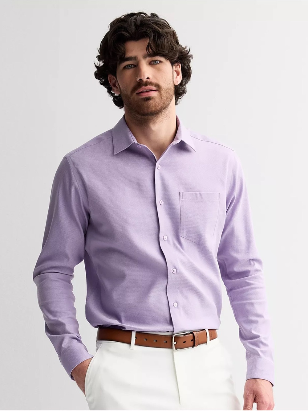Pronto Uomo Classic Fit Cotton Blend Dress Shirt in Lavender Purple